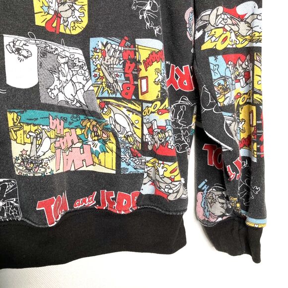Tom And Jerry Graphic Print Comic All Over Black Pullover Hoodie Size Large L - Picture 7 of 12